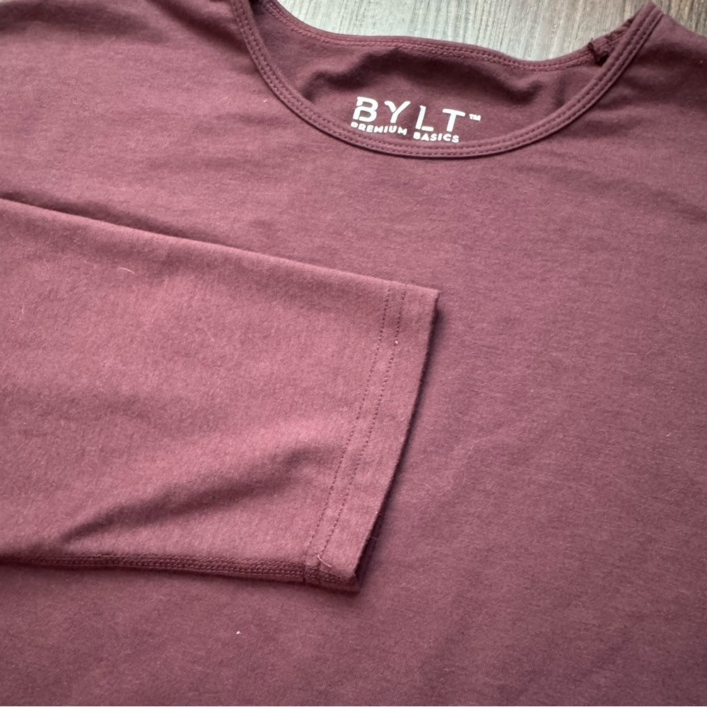 BYLT Long Sleeve Shirt Men XX-Large Maroon Drop Cut Premium Basics Stretch
